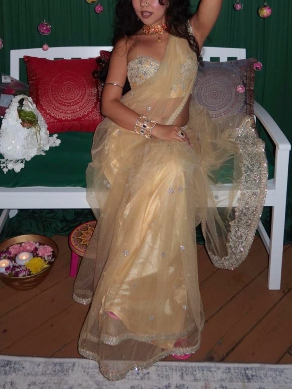 Yellow Lashkaraa Lehenga with integrated Dupatta